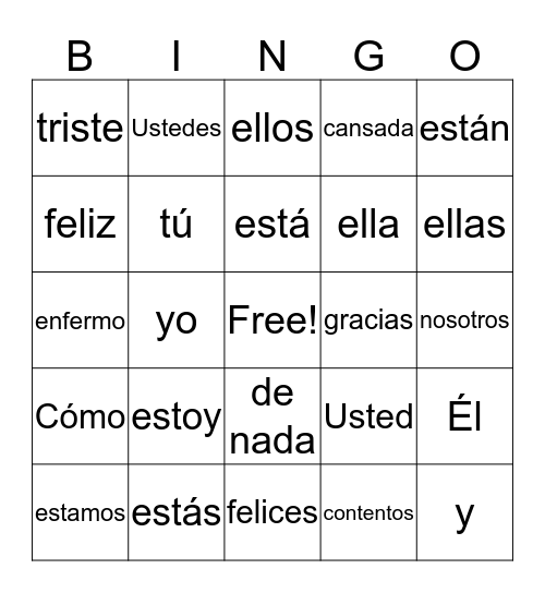 Estar  Bingo Card