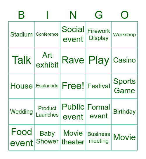Events and Places Bingo Card
