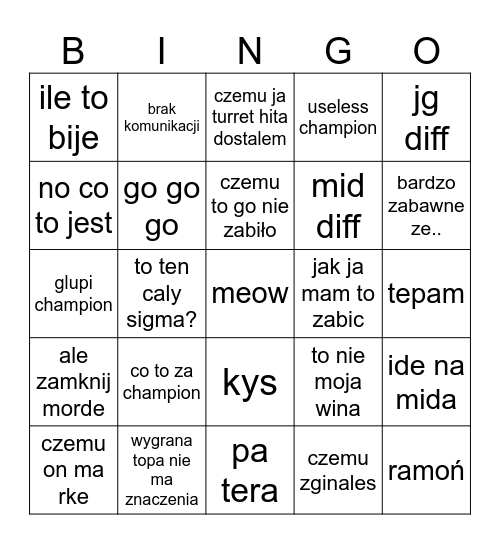 PRODIŻ Bingo Card