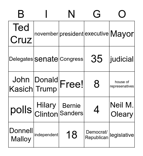 Government Bingo Card