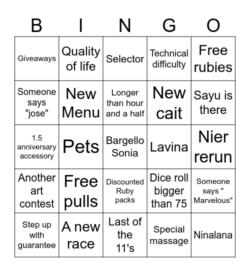 1.5 anniversary Tavern Talk Bingo Card