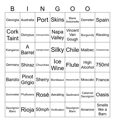 Nectar Wine Bingo & Trivia Bingo Card