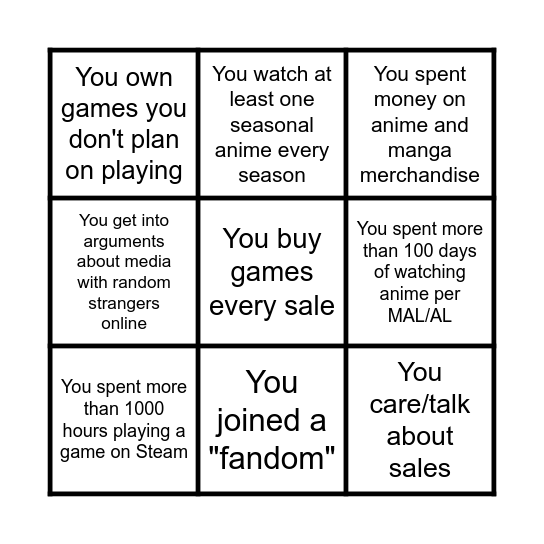 RAW Consoomers Bingo Card