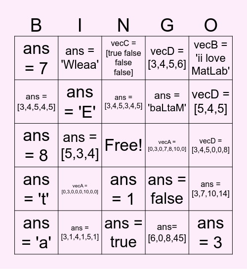 Vector Bingo! Bingo Card