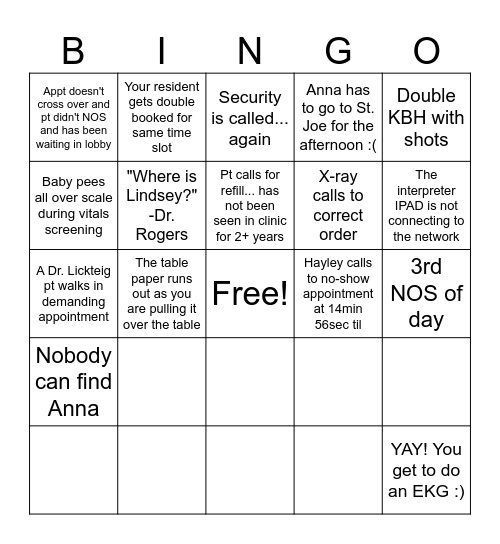 Chang Nurse Bingo Week 2 Bingo Card