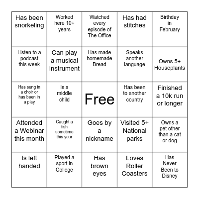 Diversity Bingo Card