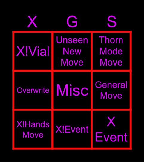 X!Gaster Sneak Peek XGS Bingo Card