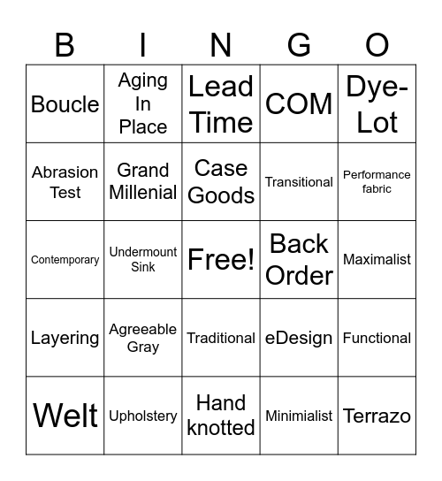 Interior Design Bingo Card