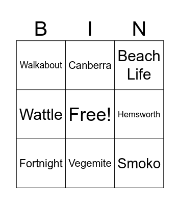 B I N G O Bingo Card