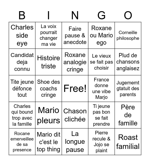 La Voix 2024 Bingo Card