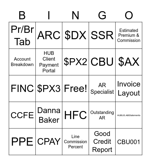 HUB Accounting Bingo Card