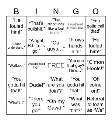 Basketball Watching Bingo Card