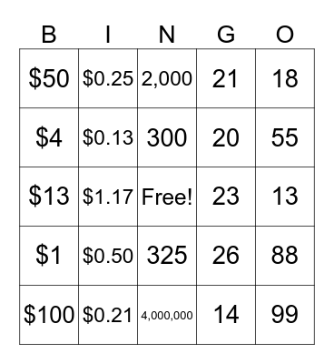 ASL Numbers Bingo Card