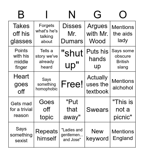 Mr.Fitzpatrick bingo Card