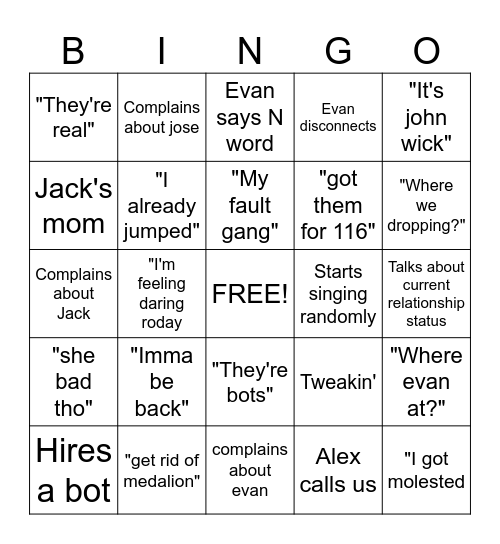 Fortnite Bingo Card