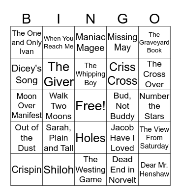 Newbery Bingo Card