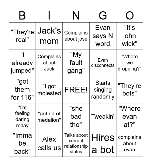 Fortnite Bingo Card