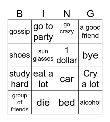 Slangs and idioms Bingo Card