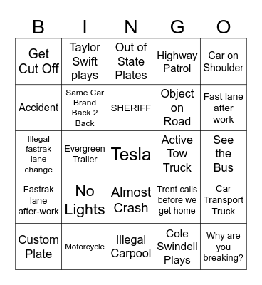 Car Bingo Card