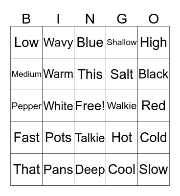 Bridal Shower Bingo Card