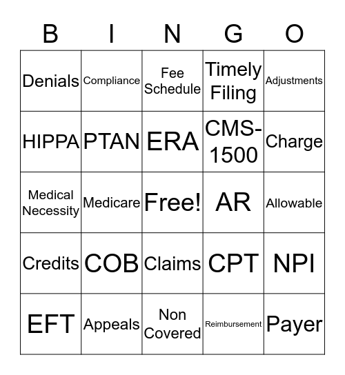 Medical Billing  Bingo Card