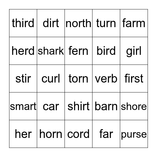 WORD  PARTS Bingo Card