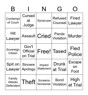 Court Cam Bingo Card