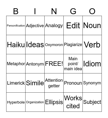 Language Bingo Card