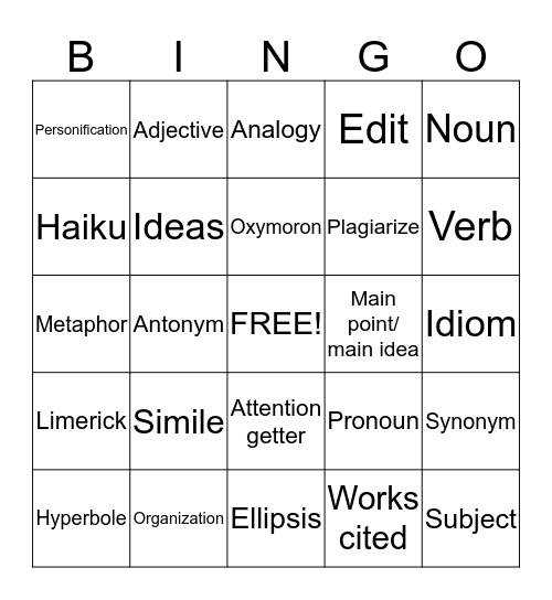 Language Bingo Card