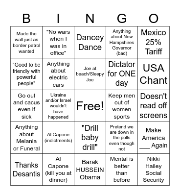 Trump Speech Bingo Card