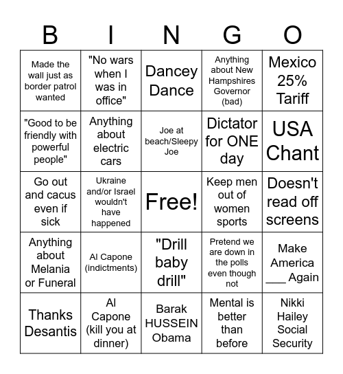Trump Speech Bingo Card