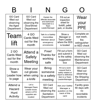 Safety 1st Quarter Bingo Card