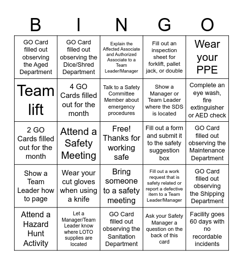 Safety 1st Quarter Bingo Card