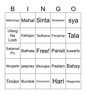 Filipino Culture Bingo Card