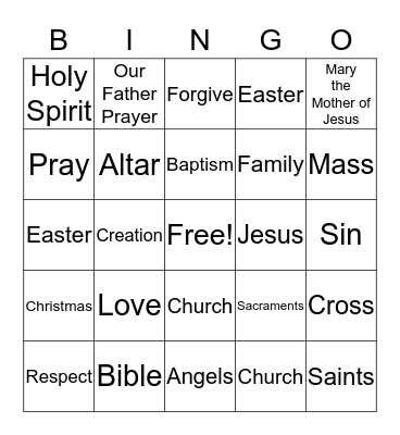 St. Bartholomew Bingo Card