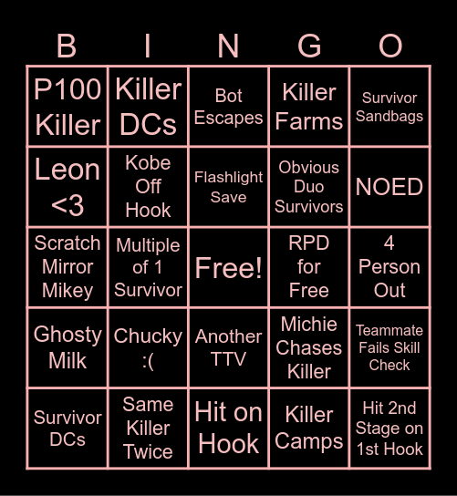 Michie's DBD Bingo! Bingo Card