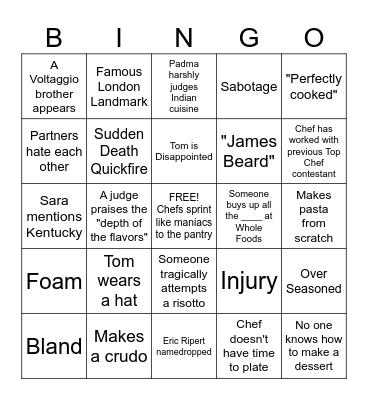 Top Chef Bingo Season 20 Bingo Card