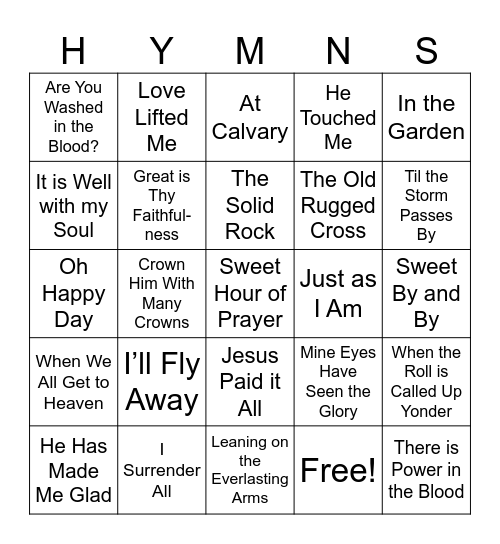 Hymn Bingo Card