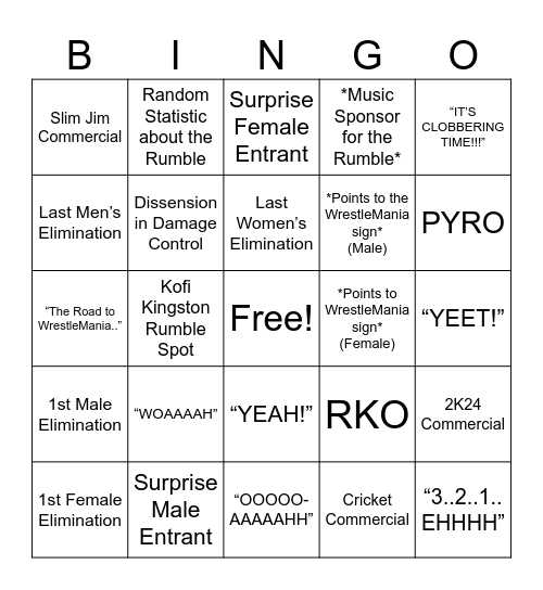 Royal Rumble 2024 Bingo Card