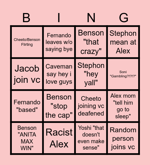 HEHEH Bingo Card