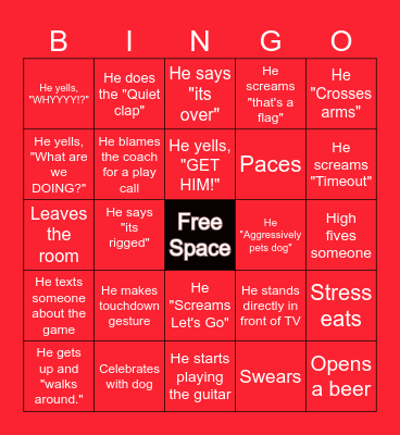 Husband Football Bingo Card