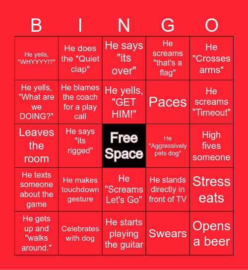 Husband Football Bingo Card