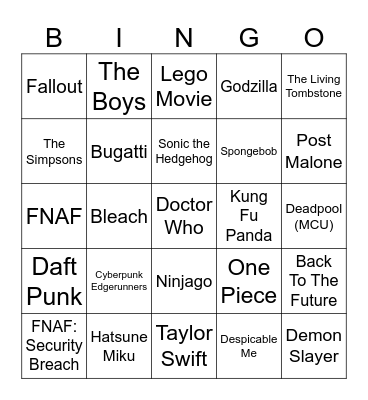 2024 Fortnite Crossover Bingo Card