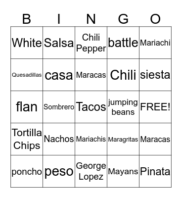 Cinco de Mayo Bingo Card