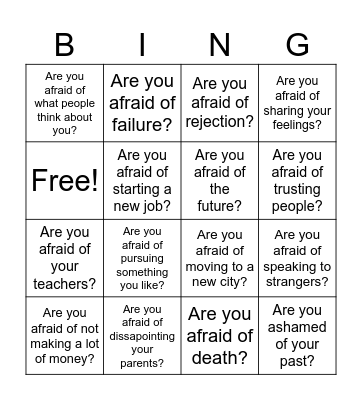 Fears Bingo Card