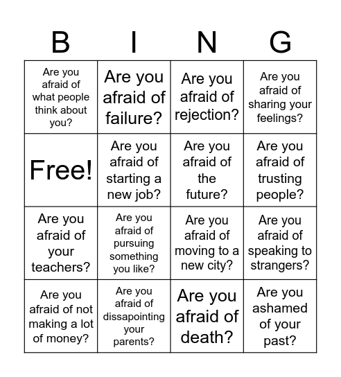 Fears Bingo Card