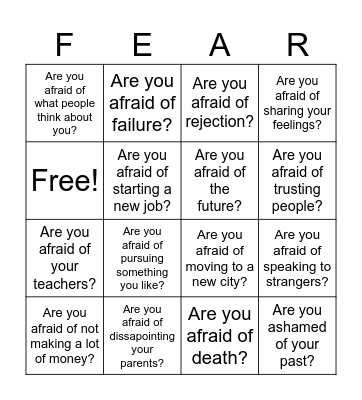 Fears Bingo Card