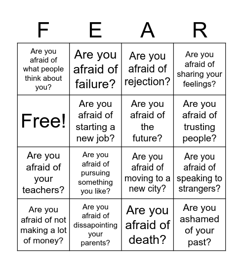 Fears Bingo Card