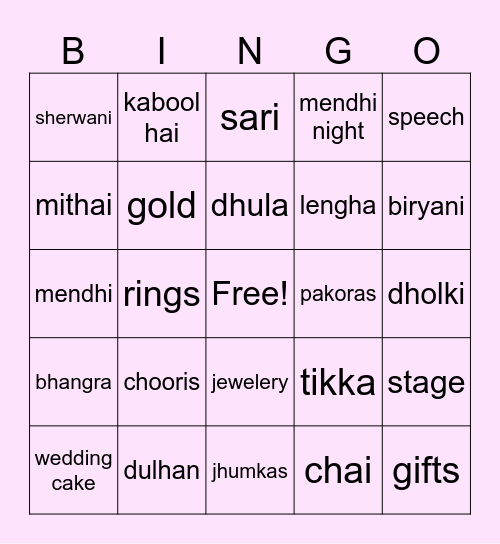 Wedding Bingo Card