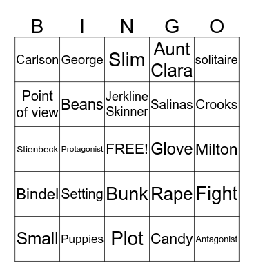 Of Mice and Men Bingo Card